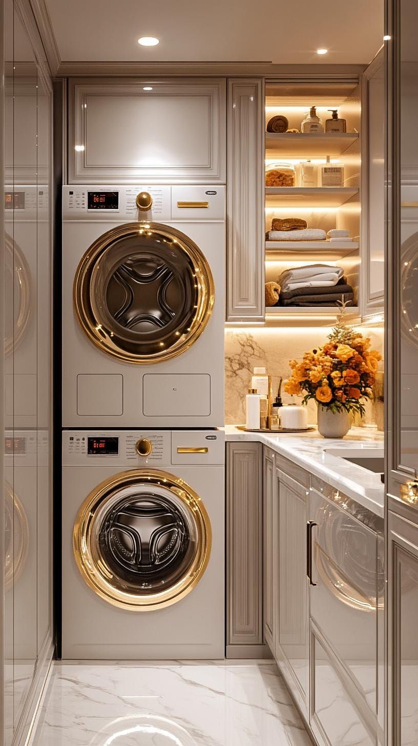 16. Luxury laundry room with marble counters and brass hardware - photo 2