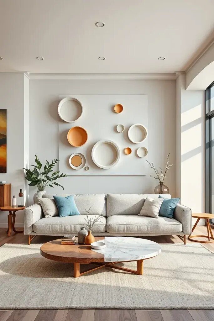 22. Pair Curved Wall Sculptures With Organic Sofas - photo 2
