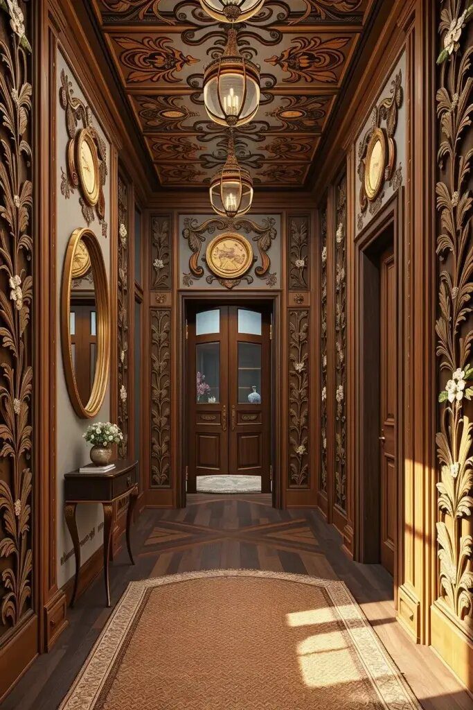 Carved Wood Panels for Hallway Character