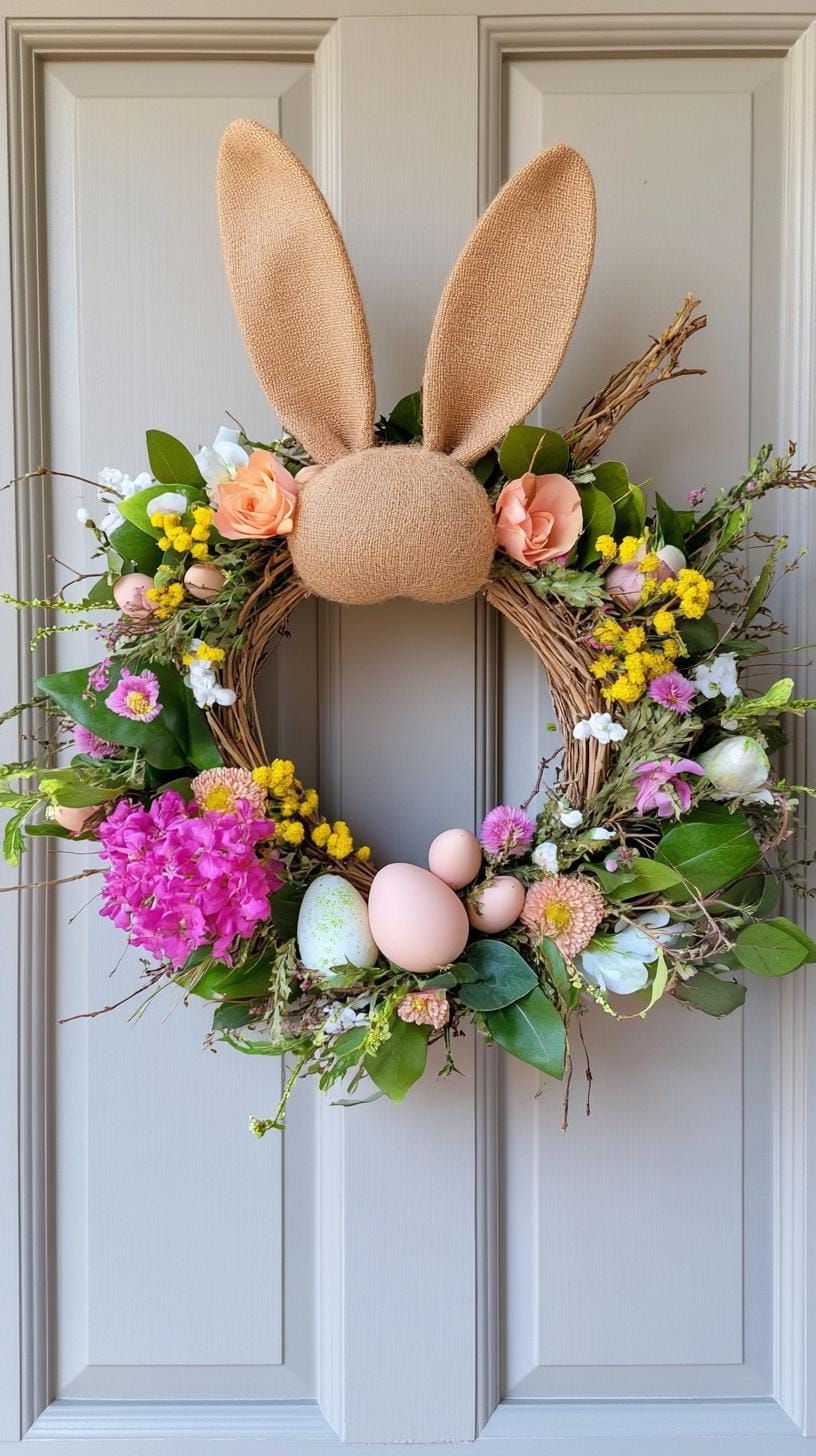 11. Easter Bunny Wreath With Floral Ears - photo 2