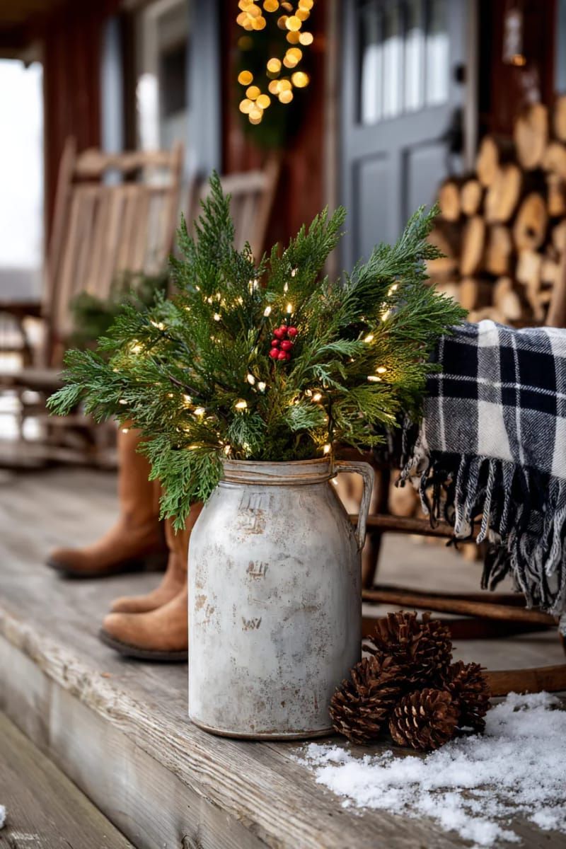 27. Antique milk can with cedar and fairy lights - photo 2