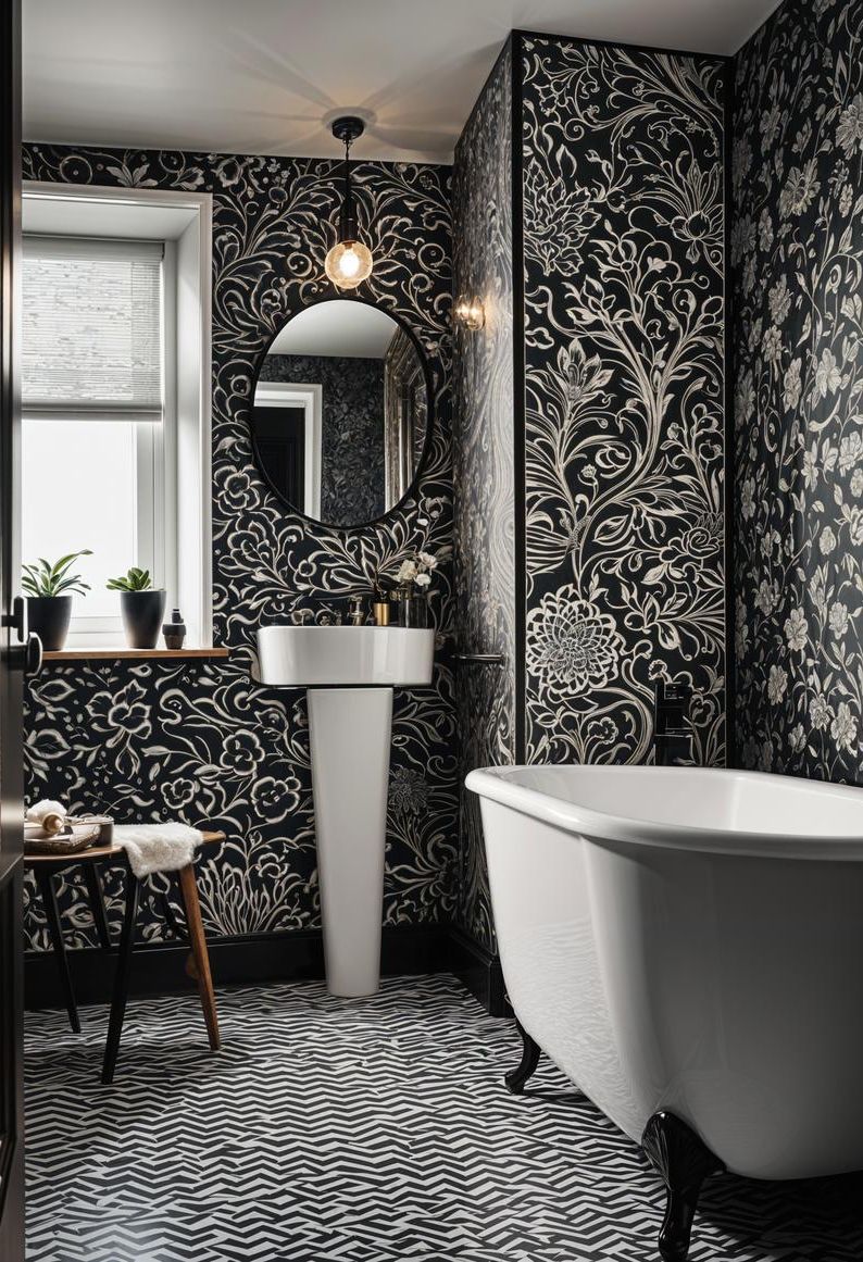 13. Bold Wallpaper Patterns for Bathrooms