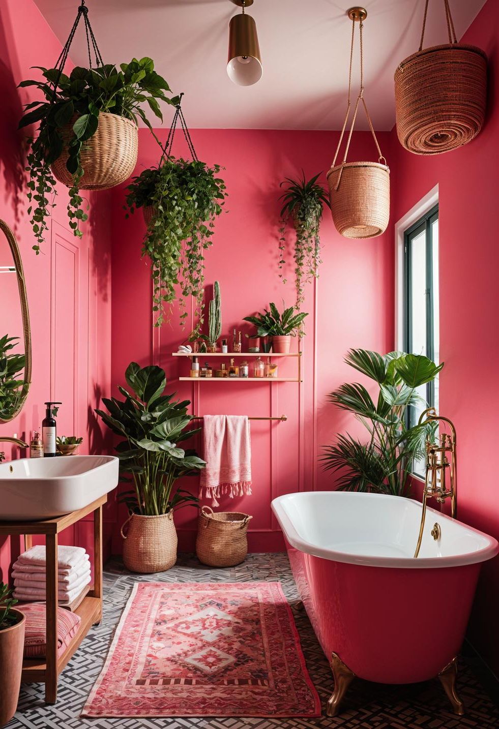 14. A Boho-Inspired Pink Bathroom Escape