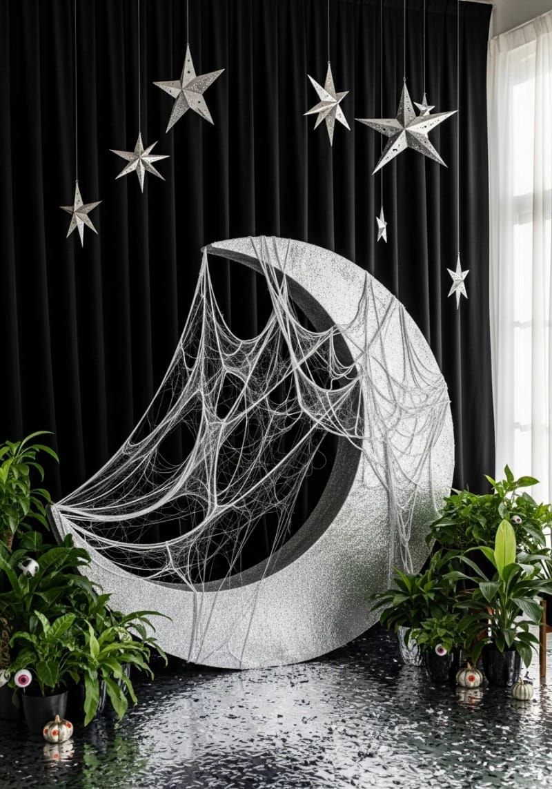 4. Crescent Moon Photo Booth with Silver Cobwebs - photo 2