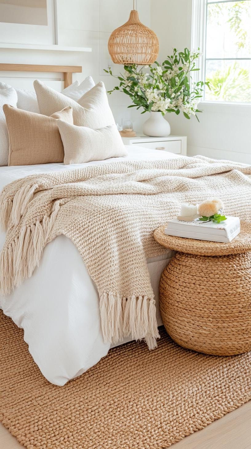 1. Cozy layered textures in warm neutral tones