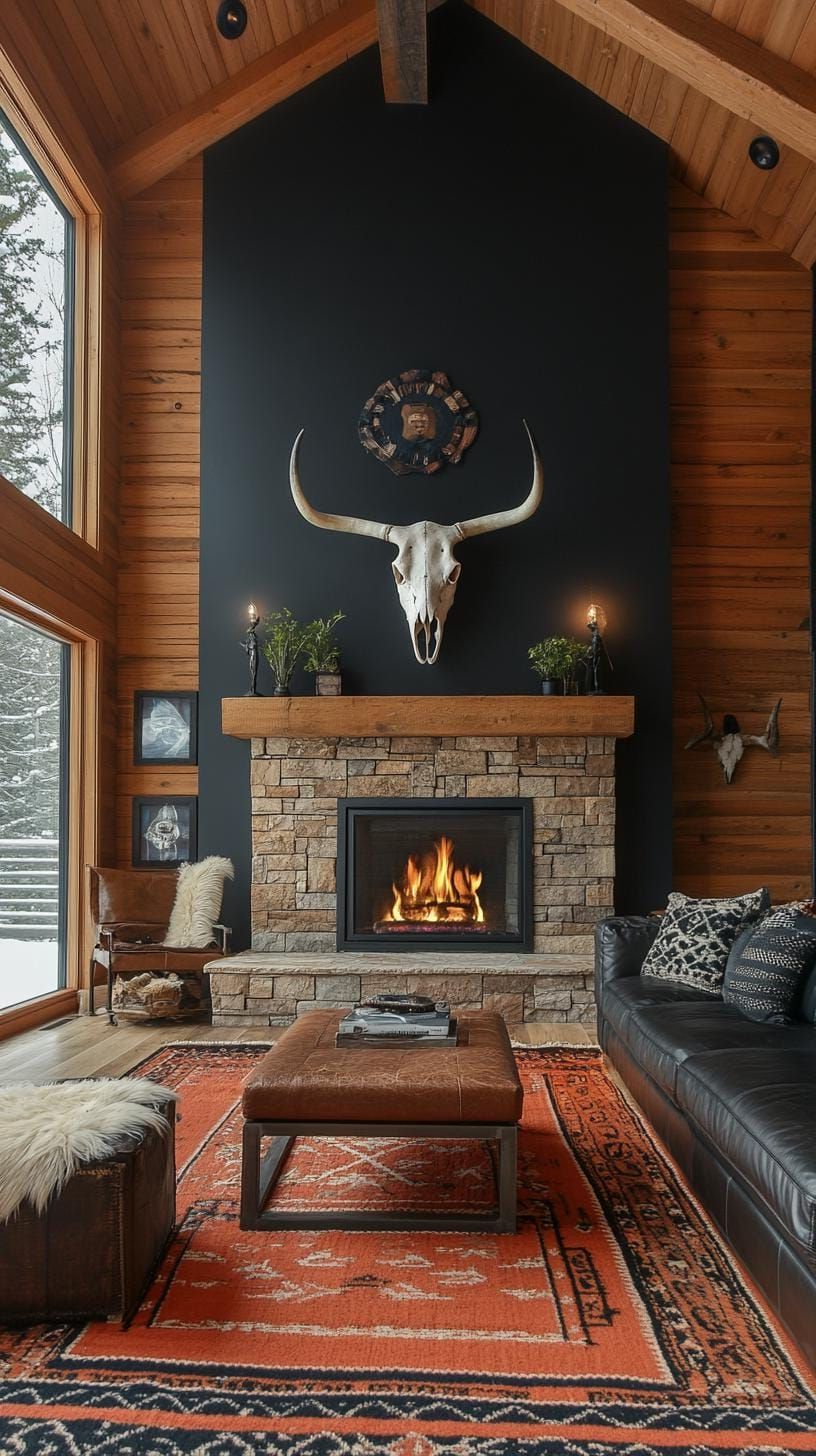 19. Accent Wall With Cow Skull and Wood Art - photo 4