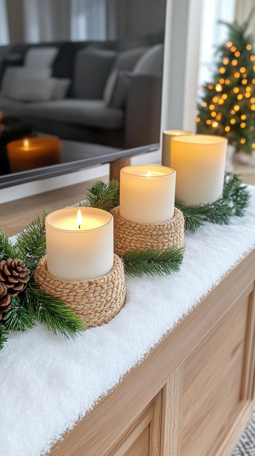 21. Hygge-inspired TV stand with faux snow and warm light - photo 2