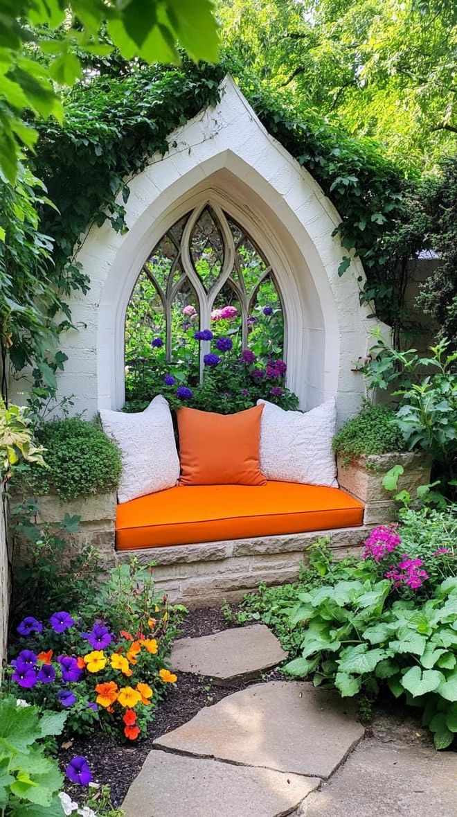 20. A hidden corner framed by a gothic arched window