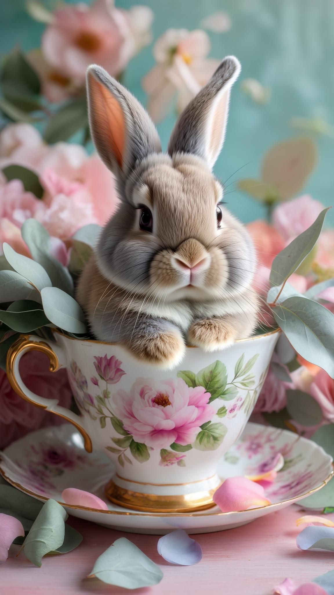 9. Bunny Sitting In Floral Teacup Art