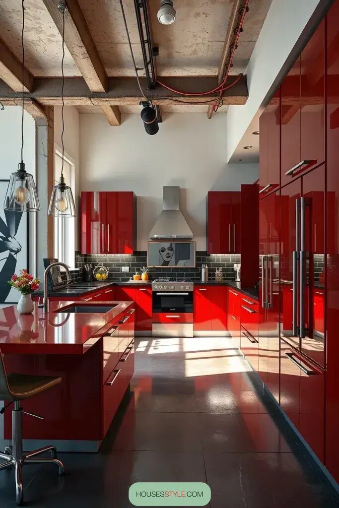Red and Black Cabinets for Dramatic Kitchens