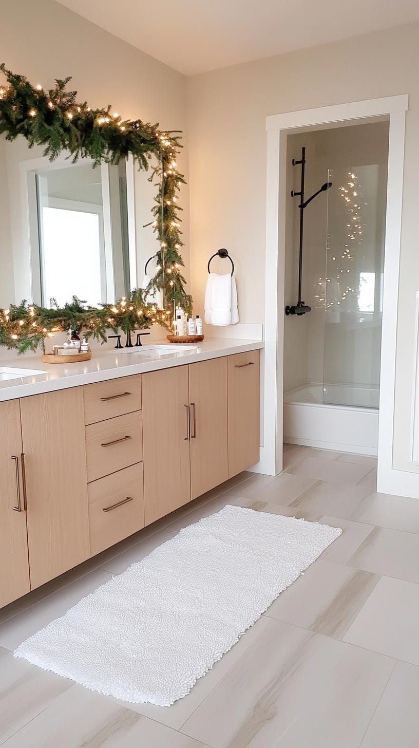 5. Warm Light and Pine Garland Over the Mirror - photo 2
