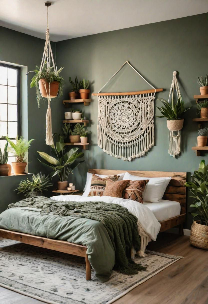 2. Boho-Style Sage Green Bedroom - photo 2