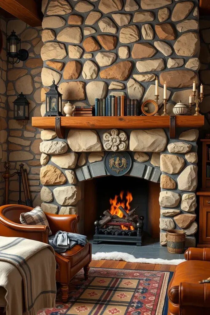 Styling a Fireplace With Stonework and a Mantel