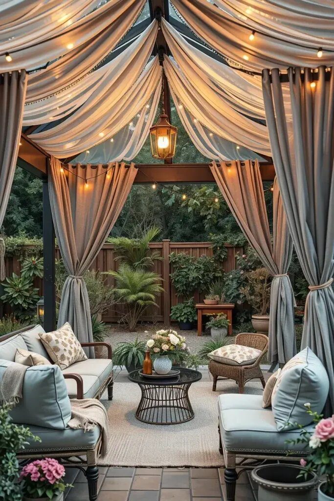 Curtains with Tiebacks for a Cozy Gazebo
