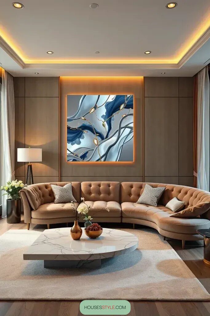 Try Backlit Acrylic Art Above a Luxe Sofa - photo 2