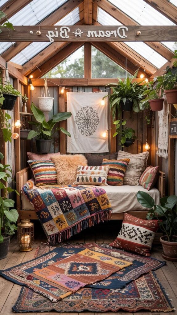 5. Boho Shed With Layered Rugs and Macrame - photo 4