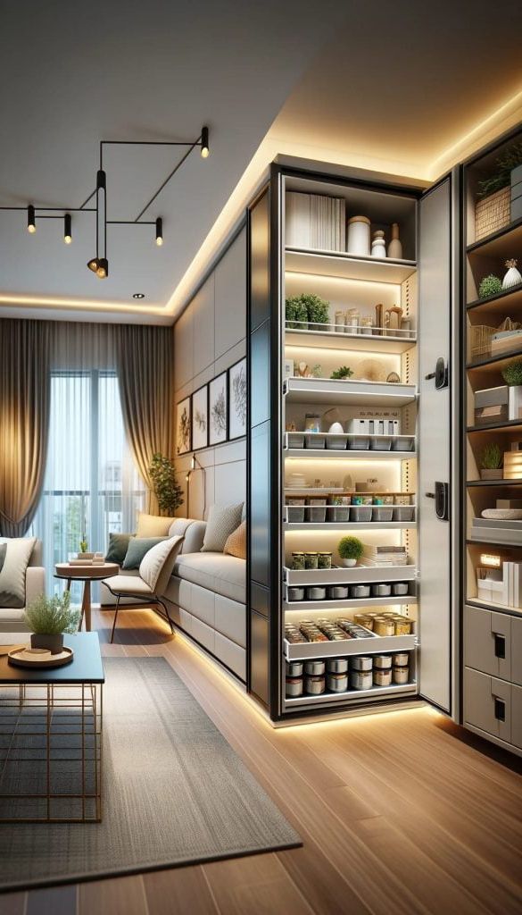 24. Slide-Out Pantry Shelves for Storage