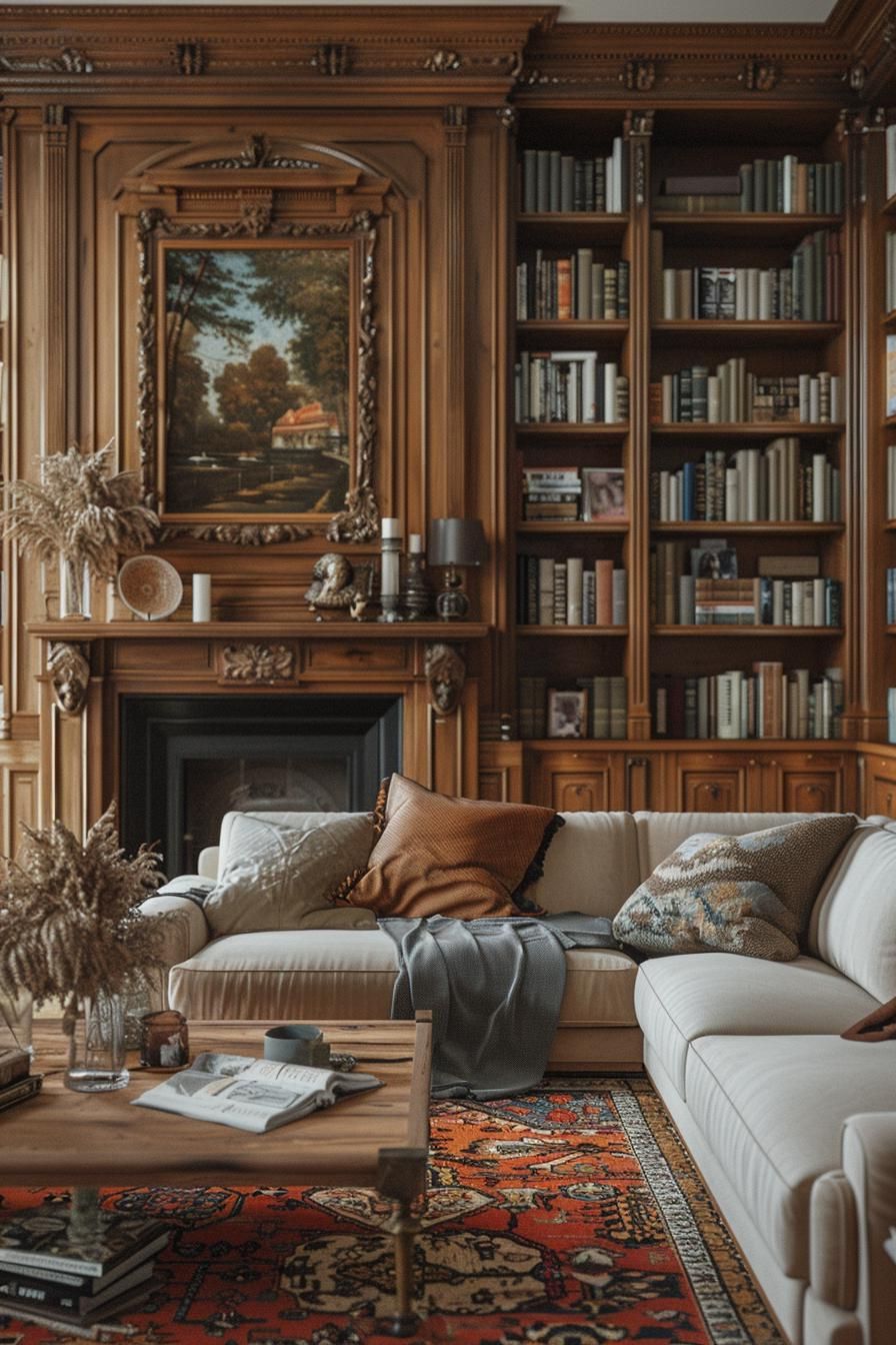 12. Earthy Traditional Living Room Style