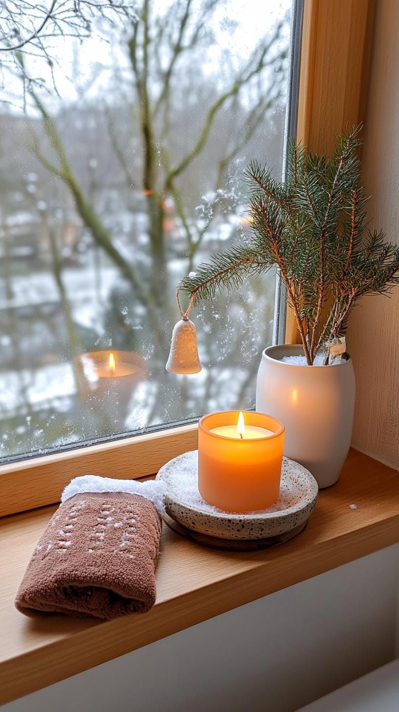3. Frosted Window with Hanging LED Candle