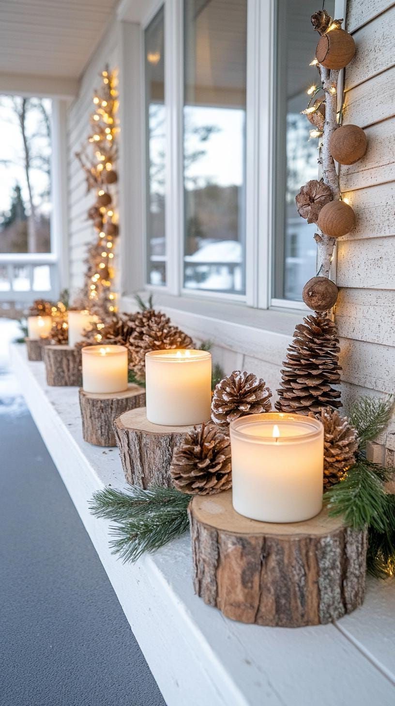 4. Rustic Birchwood Candle Holders Lined With Pinecones - photo 3
