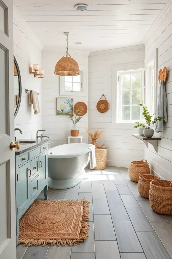 Grey-Washed Wood Tile for Coastal Bathrooms