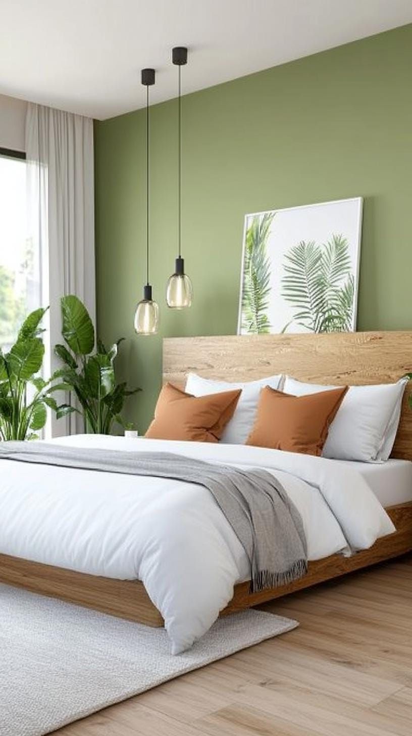 14. Scandinavian Olive Green Bedroom with Soft Neutrals - photo 2