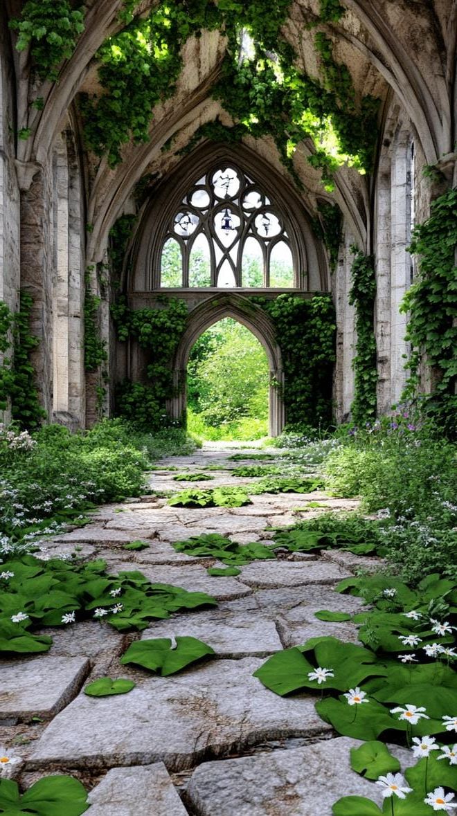 9. Gothic stone ruins with an overgrown archway entrance - photo 2
