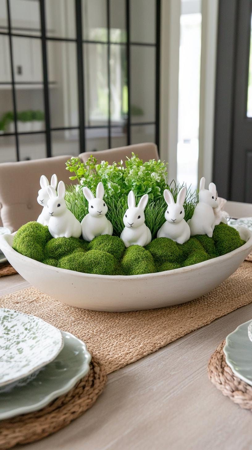 9. Dough Bowl With Moss And White Bunnies - photo 2