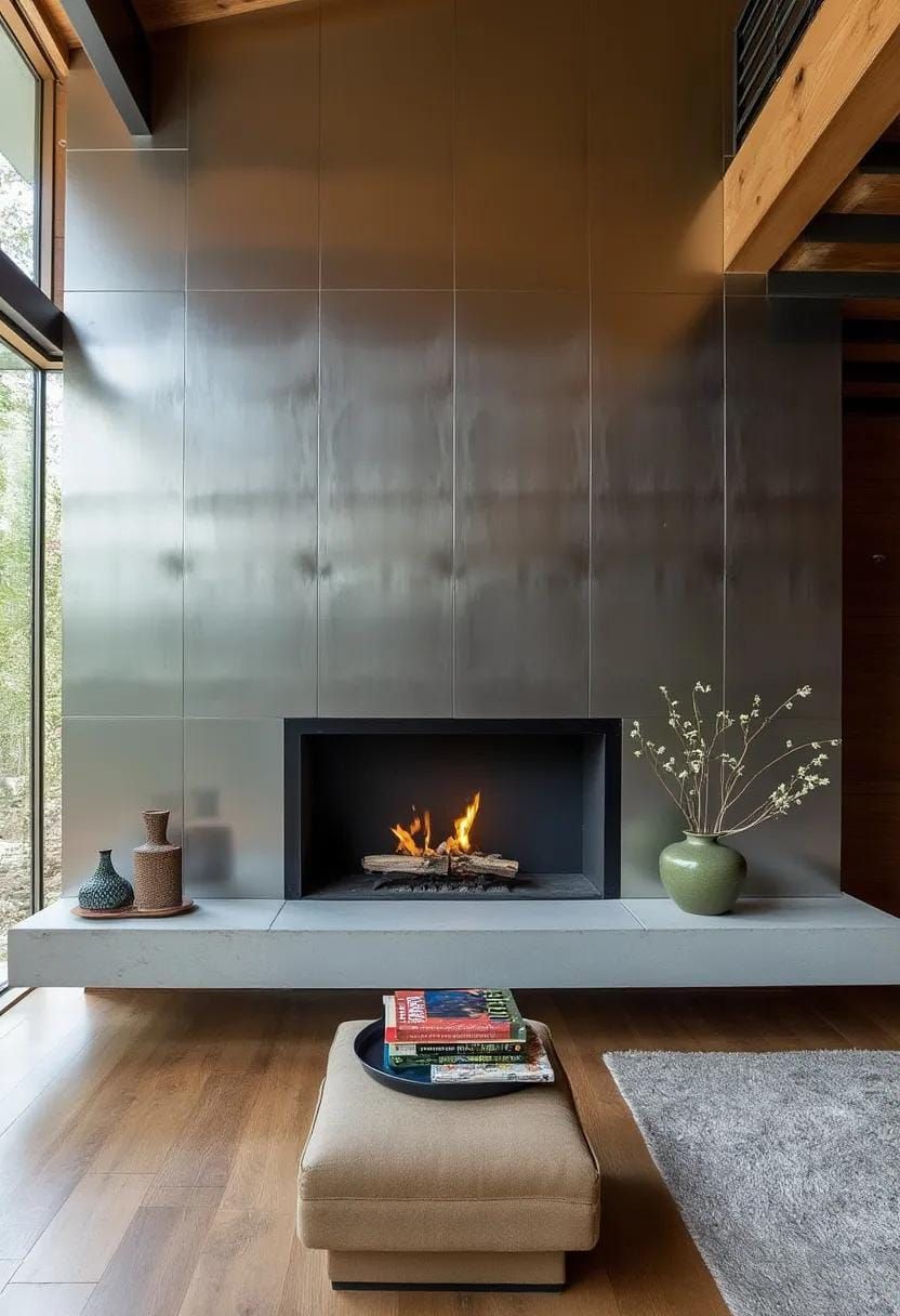 10. Statement fireplace in metal cladding with floating hearth