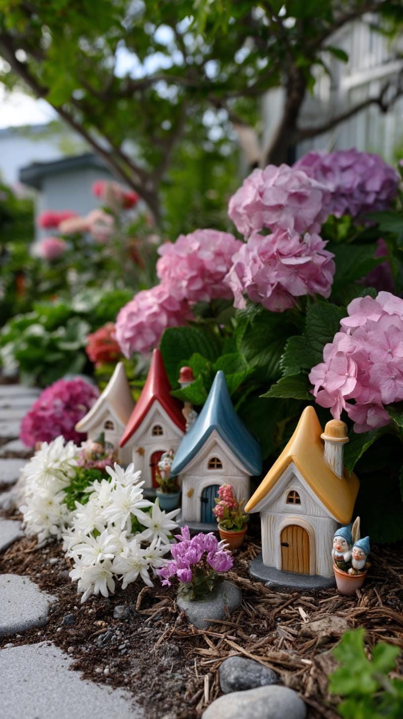 15. A Gnome Village Tucked in the Flower Border