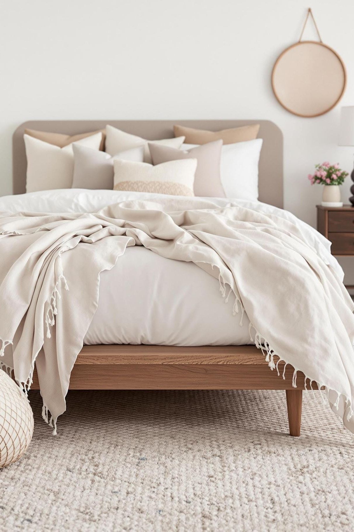 1. Layered Neutral Tones with Wooden Platform Beds