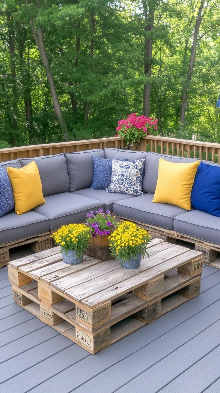 16. DIY Pallet Wood Sectional with Cushions