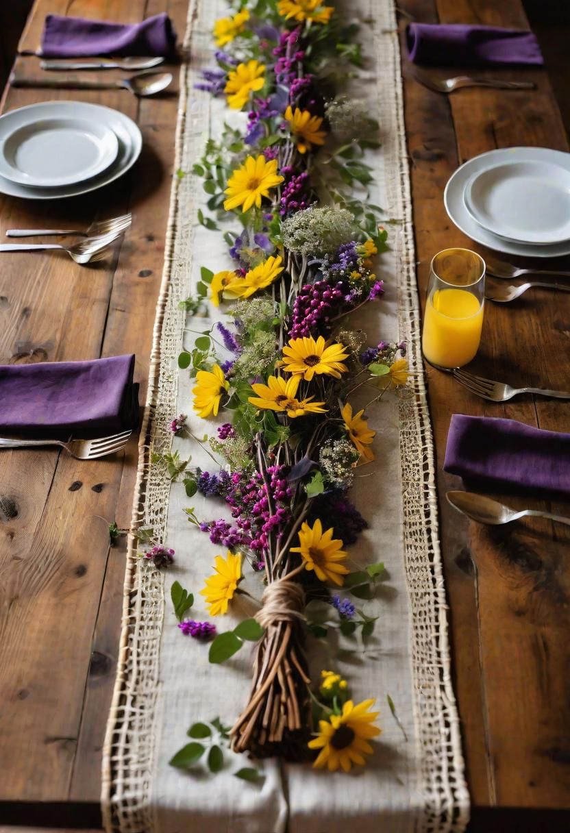 3. Rustic Wildflower Table Runner
