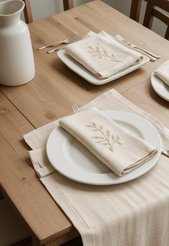 8. Embroidered Egg Motif Linen Napkins