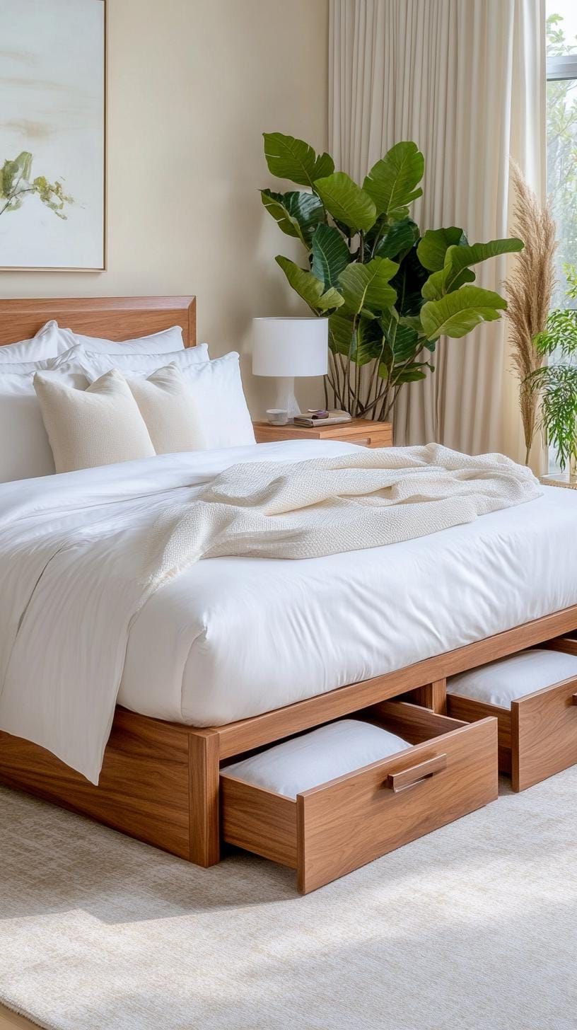21. Minimalist bed with built-in storage drawers