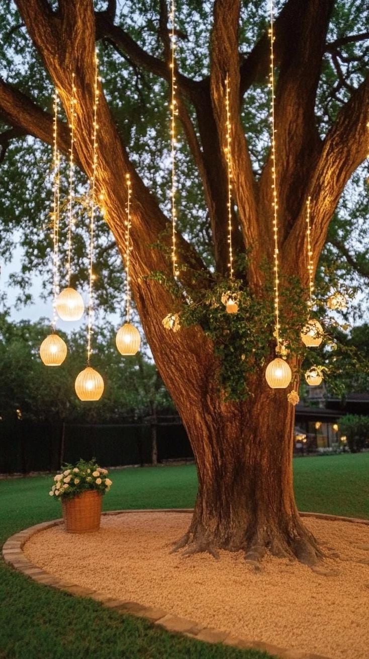 8. Oak Trees With Hanging Lanterns And Fairy Lights - photo 3