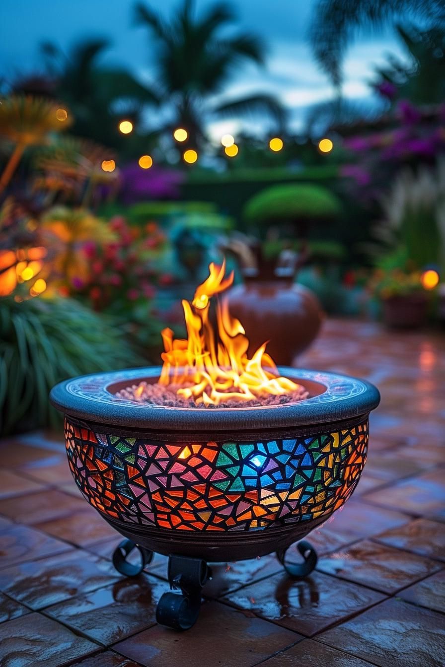 5. Colorful Mosaic Tile Fire Pit Ideas