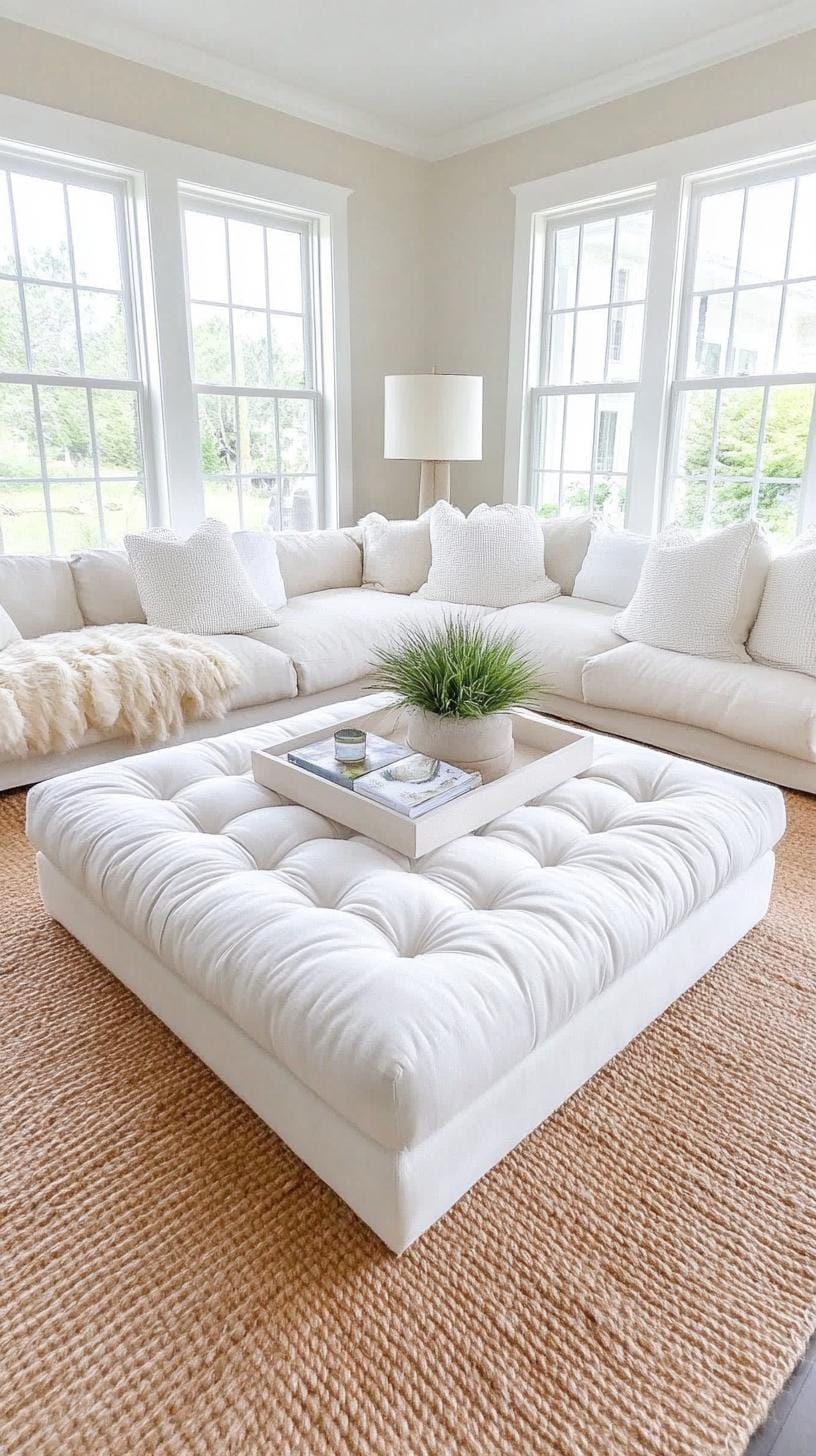 19. Tufted Linen Ottoman as Table and Seat - photo 3