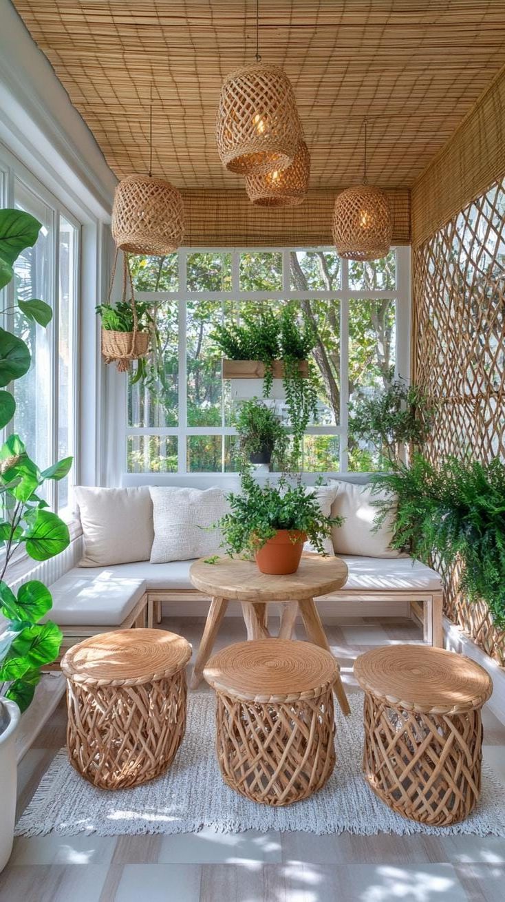 6. A Tropical Porch With Bamboo and Greenery