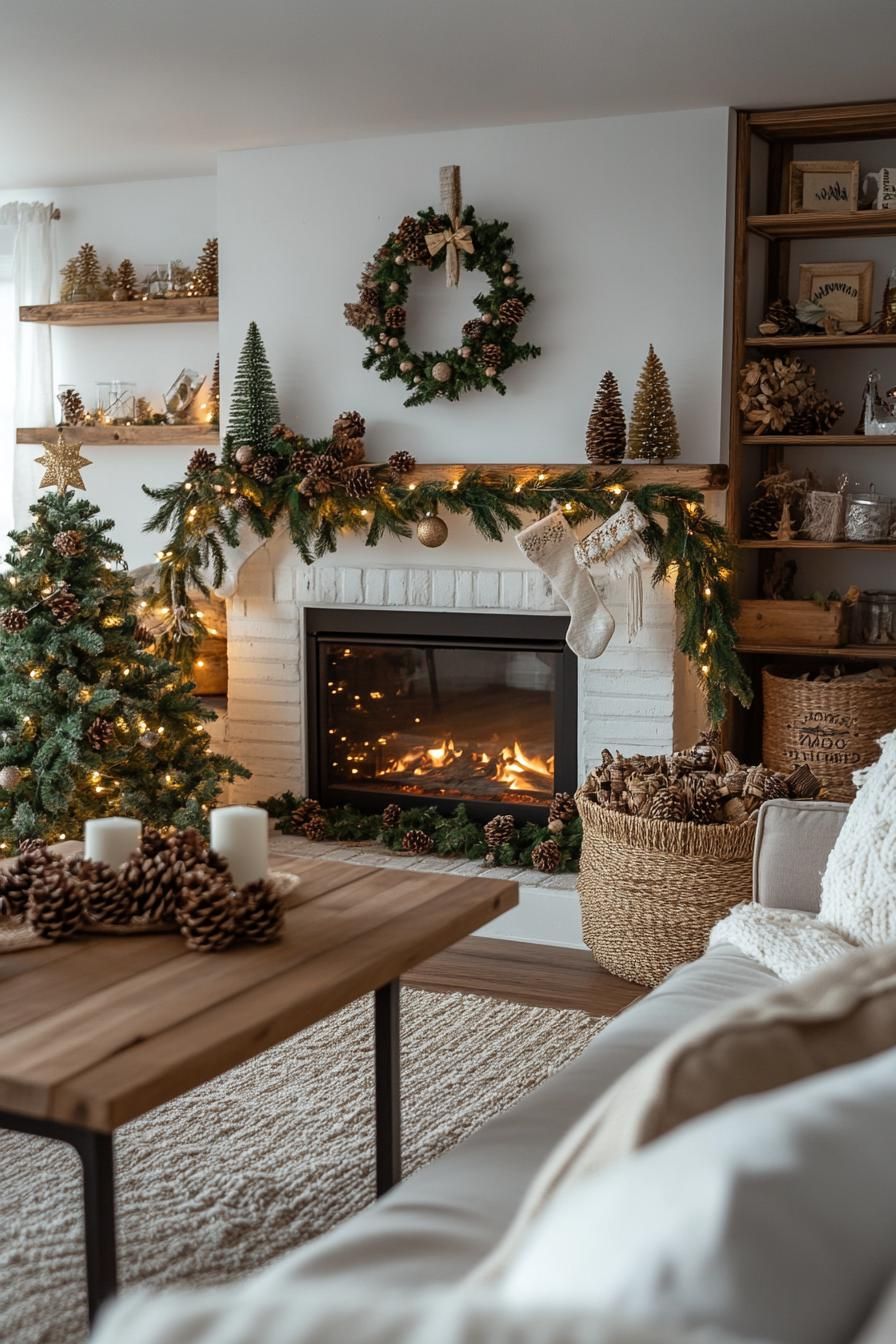 8. Rustic Wood and Greenery Mantel Decor