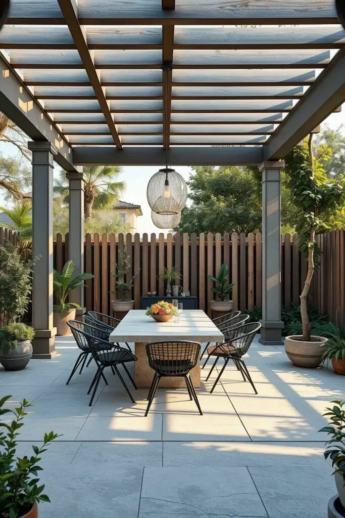Modern Pergola-Covered Outdoor Dining