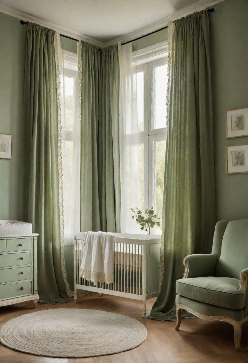12. Sage Curtains With Lace Trim