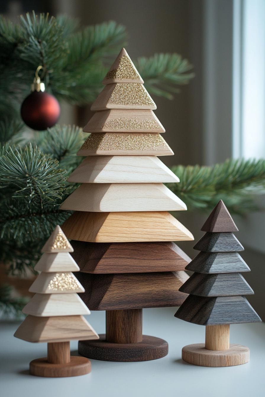 2. Gold-Accented Wooden Trees
