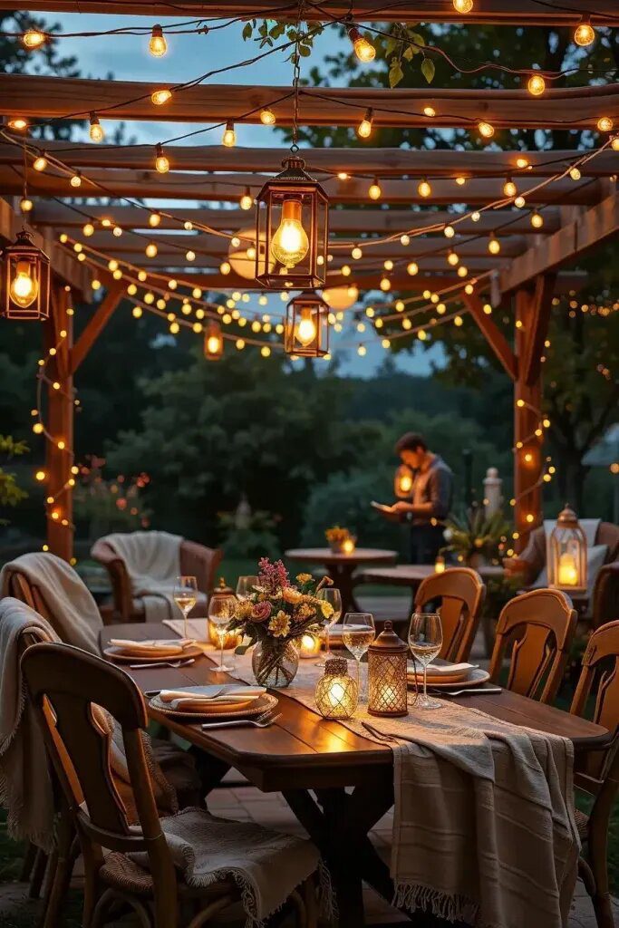 Romantic Al Fresco Dining With String Lights