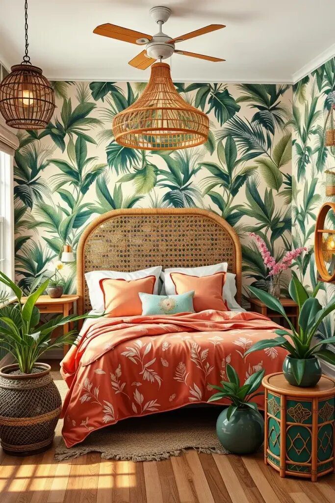 Tropical Green and Coral Bedroom Ideas - photo 2