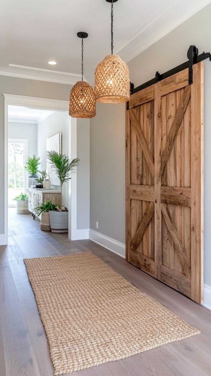 6. Barn Doors and Rustic Lights for Hallways