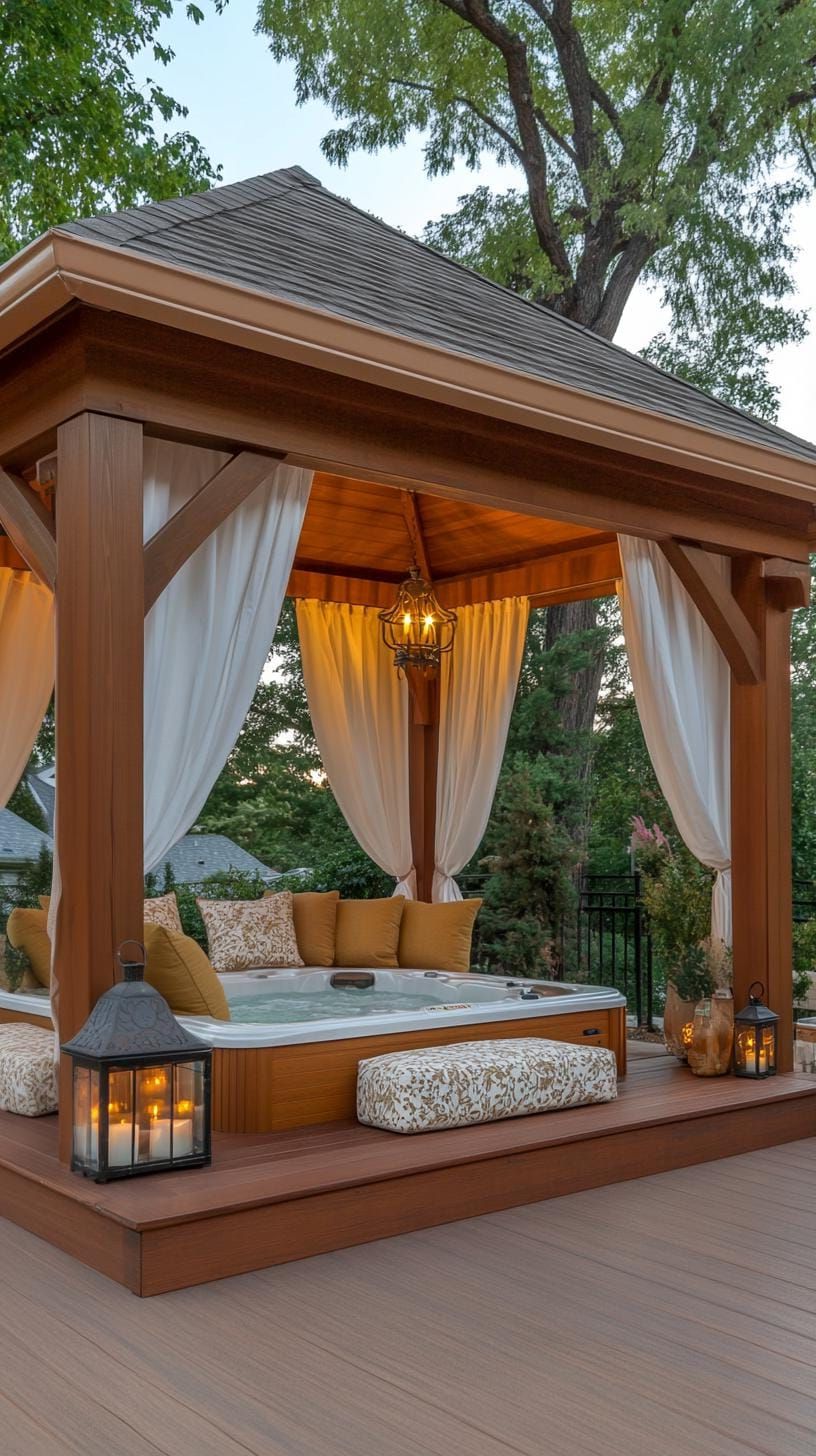 14. Relax in a hot tub under a cozy gazebo with beautiful sheer curtains. - photo 2