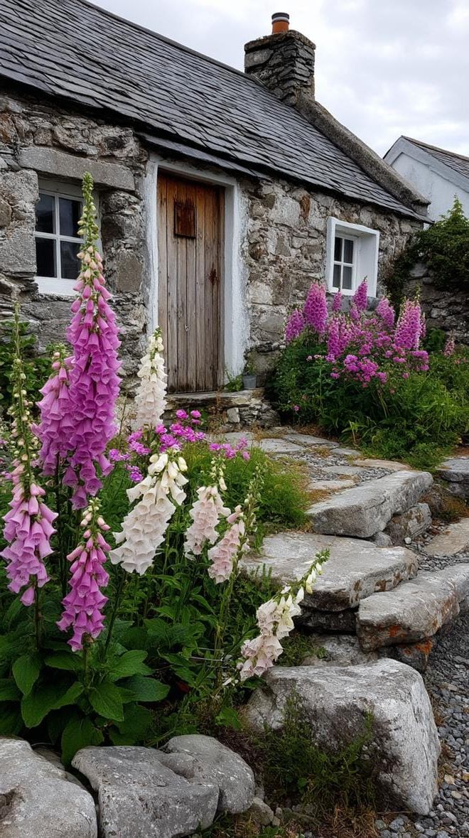 19. A Weathered Wooden Door Behind Foxgloves - photo 2
