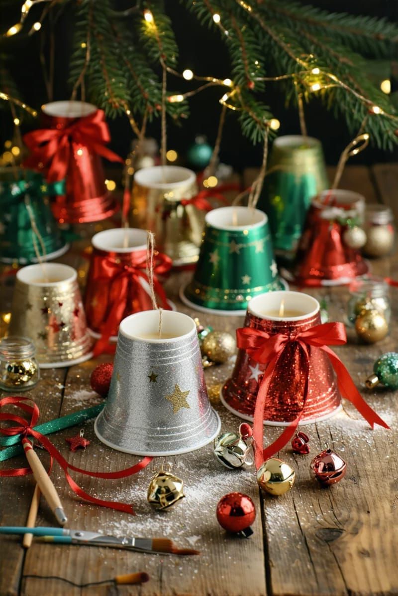 23. Plastic Cup Bell Ornaments with Jingle Bells