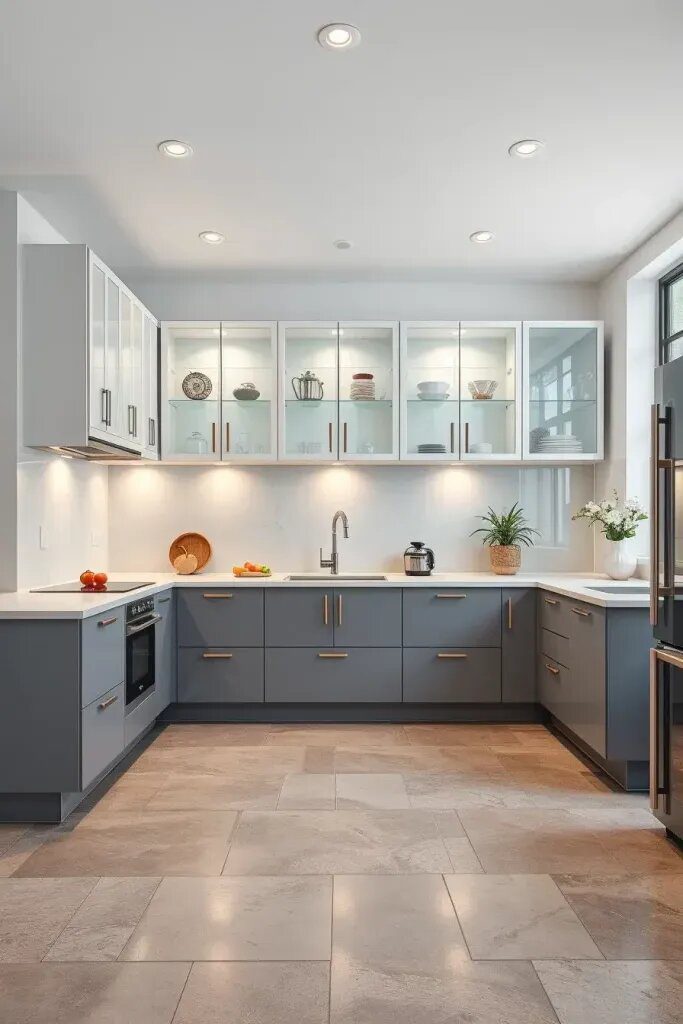 Floating Gray Cabinets for a Sleek Look